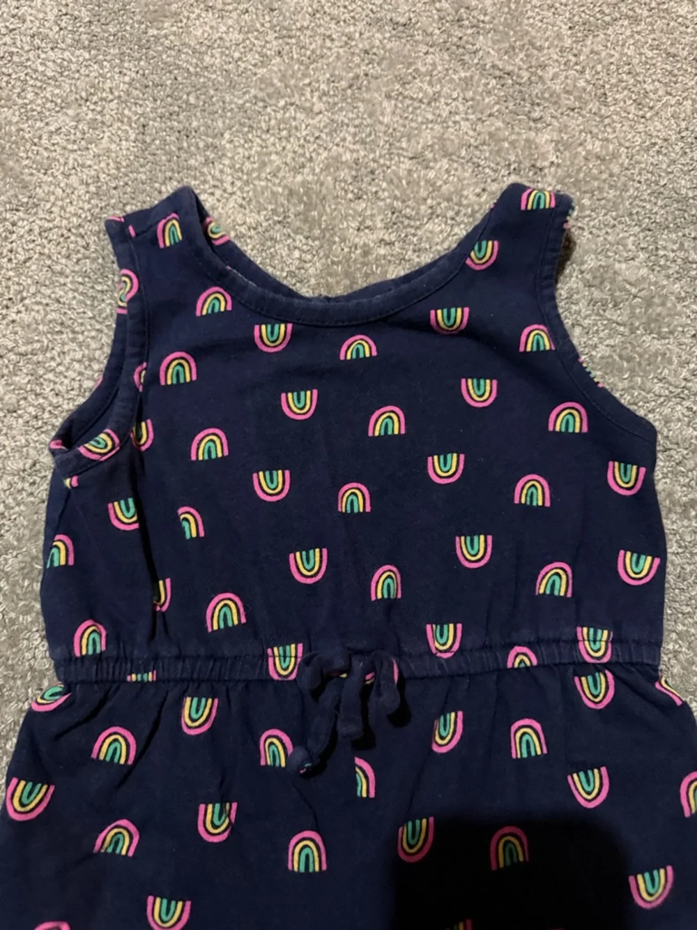 Old Navy 4T navy blue sleeveless‎ romper with rainbows and front tie so cute